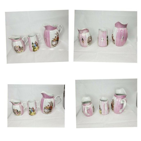Vintage Pink White Courting Madame Pitcher Set Made In Germany - Picture 1 of 10